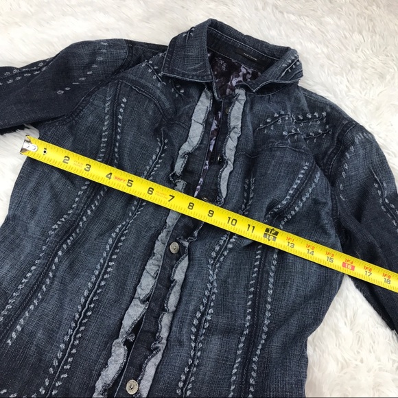 Elie Tahari Blue Cotton Distressed Jacket - Picture 3 of 8